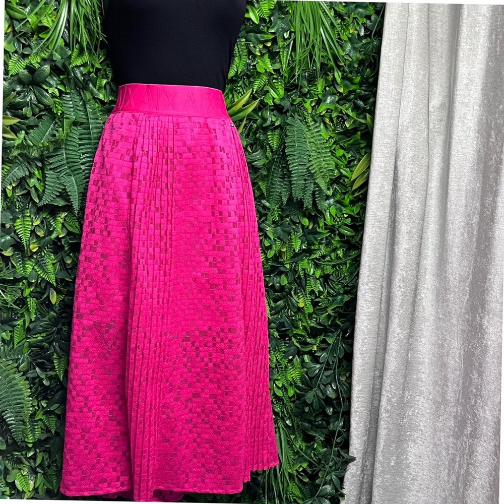 Armani Exchange Skirt Size 10 Pink Pleated Midi A Line Career Party 2983 - Picture 10 of 14